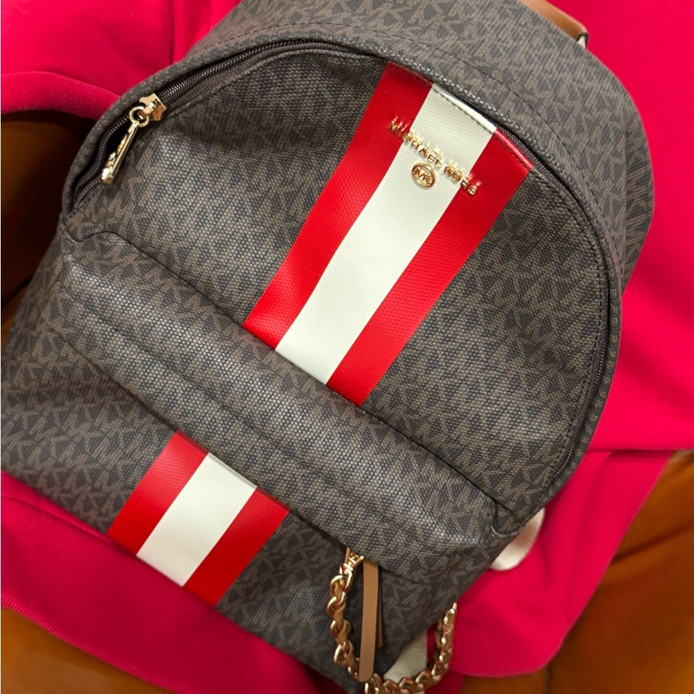 Michael Kors Charcoal and Crimson Backpack